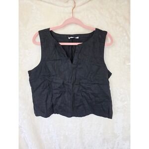 Chicos Black 100% Linen Sleeveless‎ Split V-Neck Top Size 2 US 12
